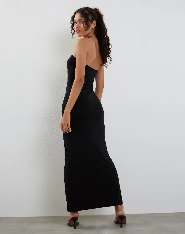 Annalise Bandeau Slinky Maxi Dress in Black