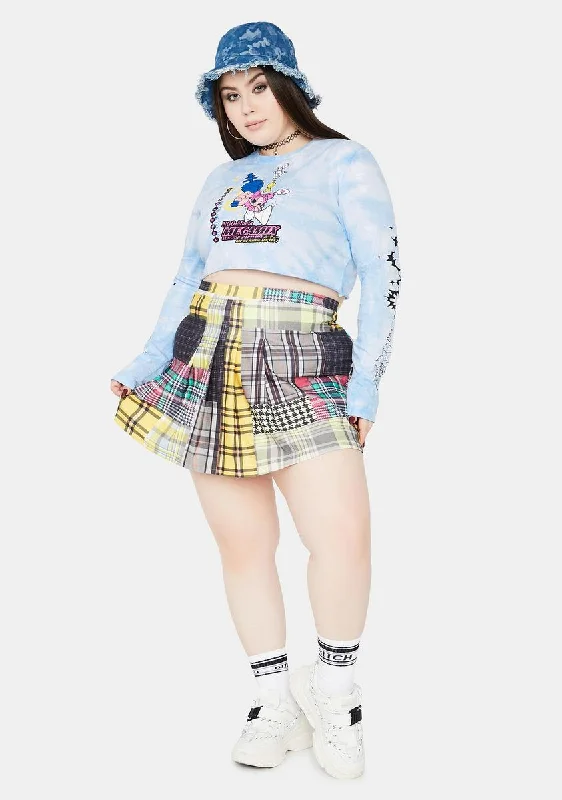 Plus Pleated Check Mini Skirt