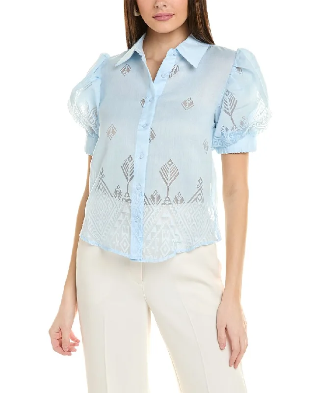 Gracia Sheer Graphic Puff Sleeve Shirt