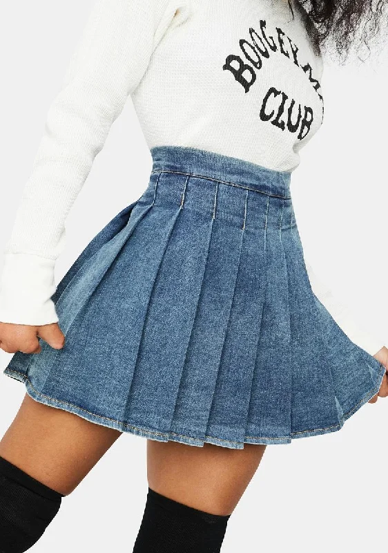 Indigo Daring Denim Pleated Skirt