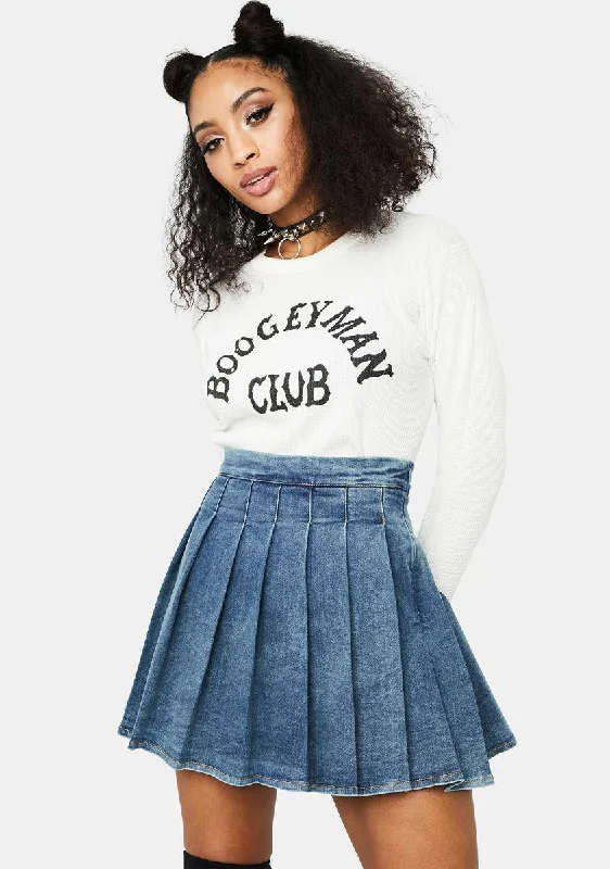 Indigo Daring Denim Pleated Skirt