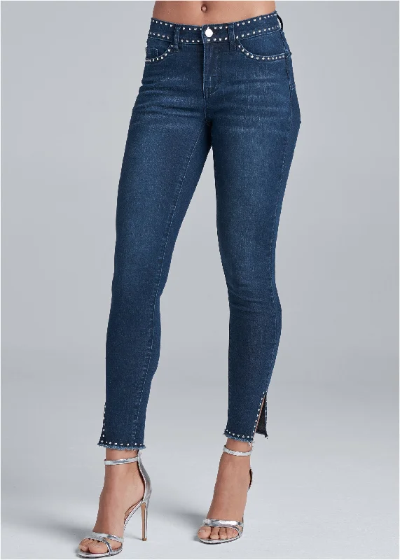 Studded hem jeans - Dark Wash