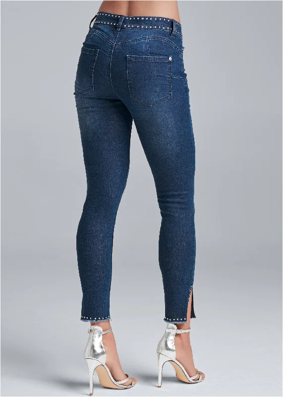 Studded hem jeans - Dark Wash