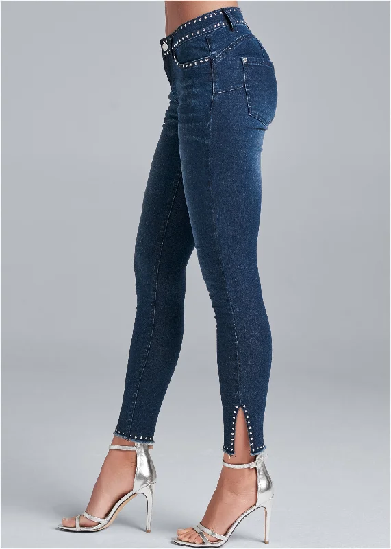 Studded hem jeans - Dark Wash