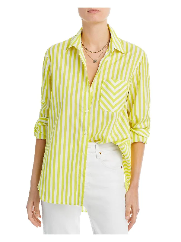 Maxine Womens Cotton Striped Button-Down Top