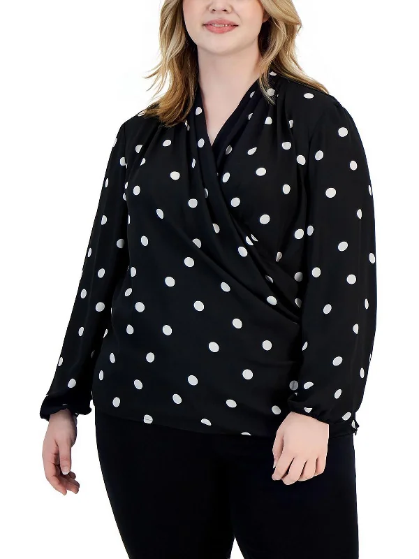 Plus Womens Chiffon Polka Dot Blouse