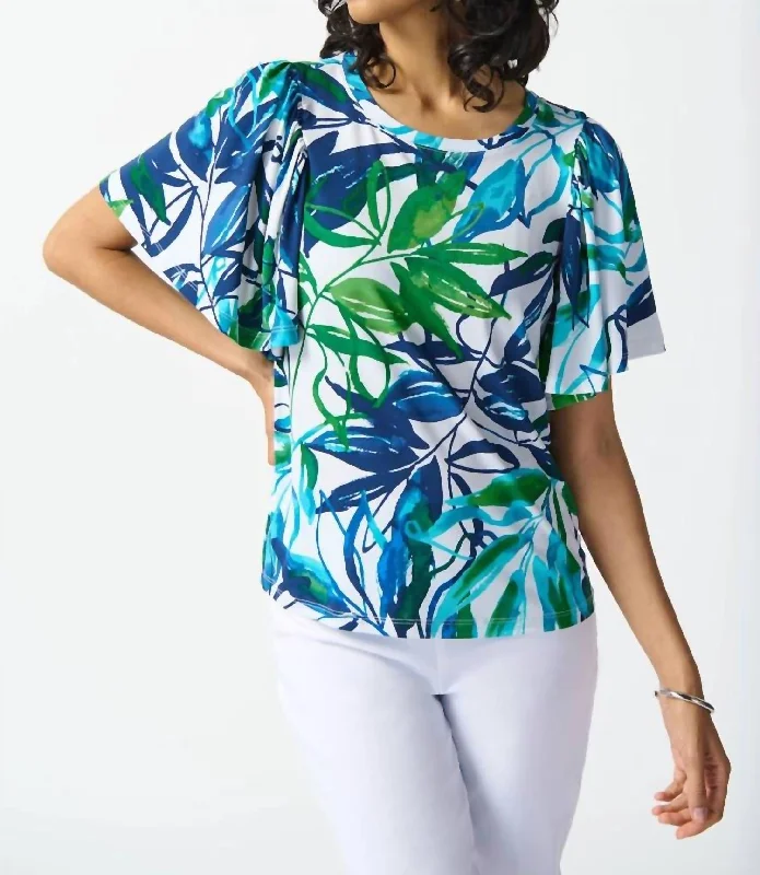 Silky Knit Tropical Print Top In Vanilla/multi