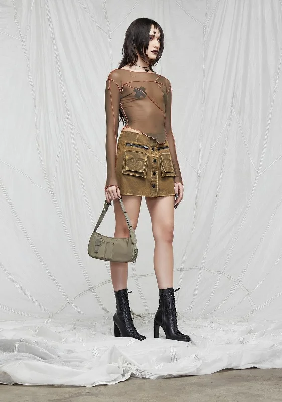 Synth Washed Button Up Cargo Skirt