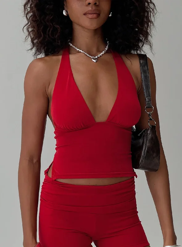 Take Me Out Halter Top Red