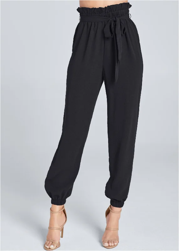 Paperbag waist jogger pants - Black