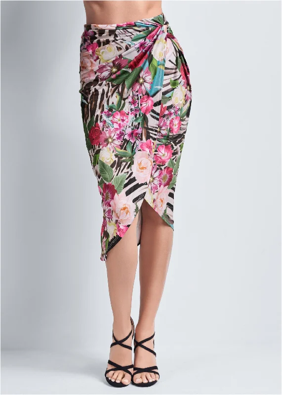 Tropical print midi skirt - Pink Multi