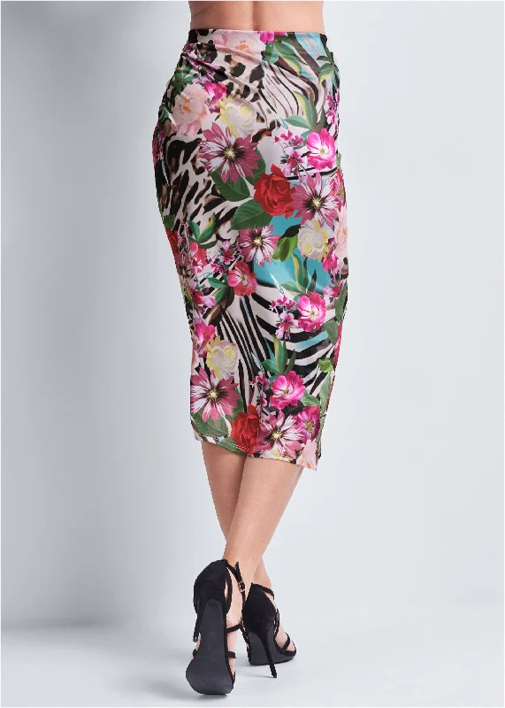 Tropical print midi skirt - Pink Multi