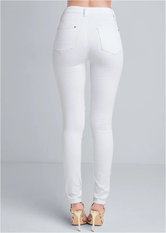 Reversible sequin front skinny jeans with stars - White