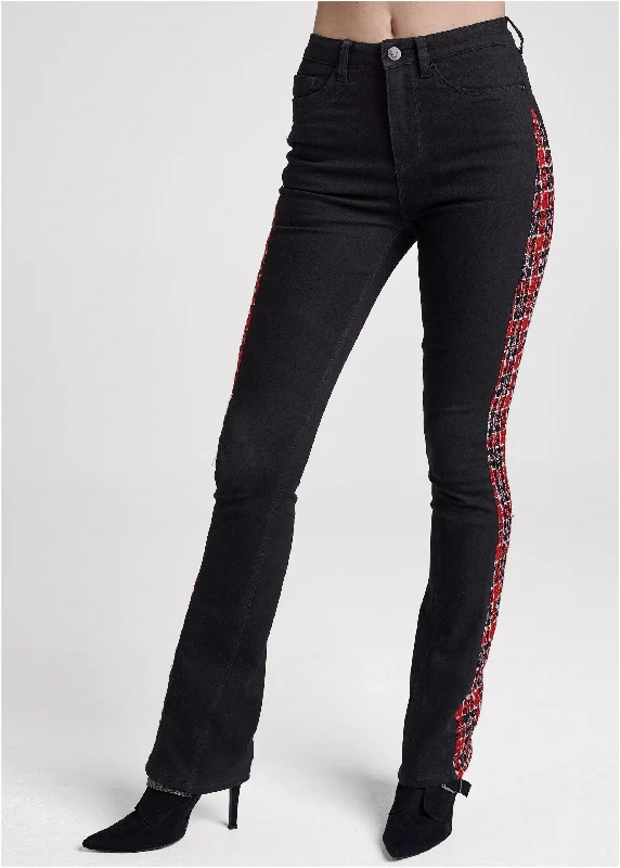 Tweed trim bootcut jeans - Black Multi