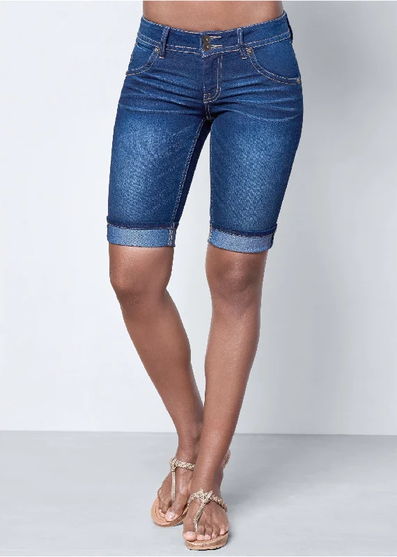 Long jean shorts - Dark Wash