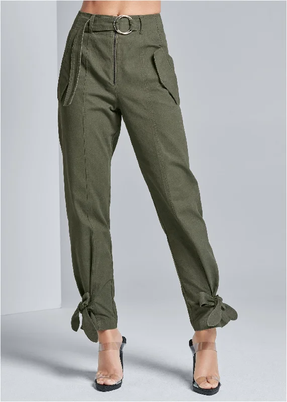 High waist belted pants - Olive