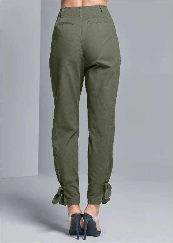 High waist belted pants - Olive