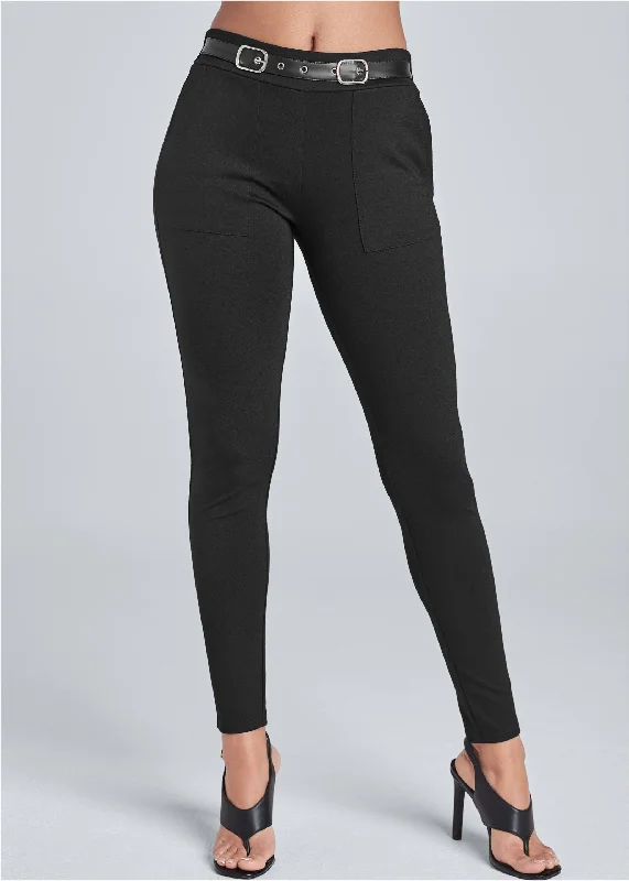 Belted skinny pants - Black