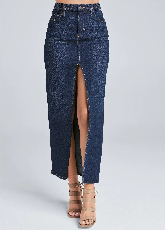 Front slit jean maxi skirt - Dark Wash