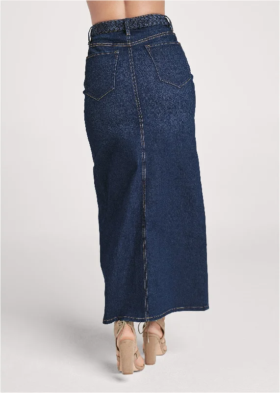 Front slit jean maxi skirt - Dark Wash