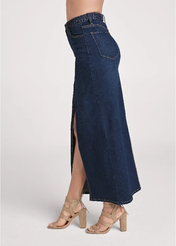 Front slit jean maxi skirt - Dark Wash