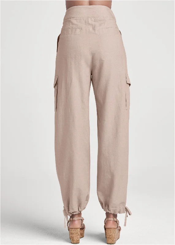 High rise linen cargo pants - Taupe