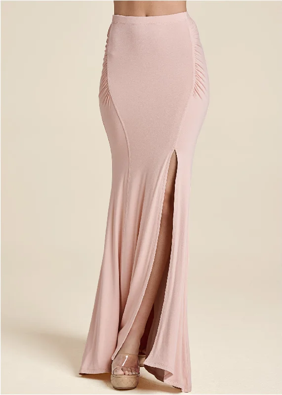 Ruched bodycon slit maxi skirt - Peach