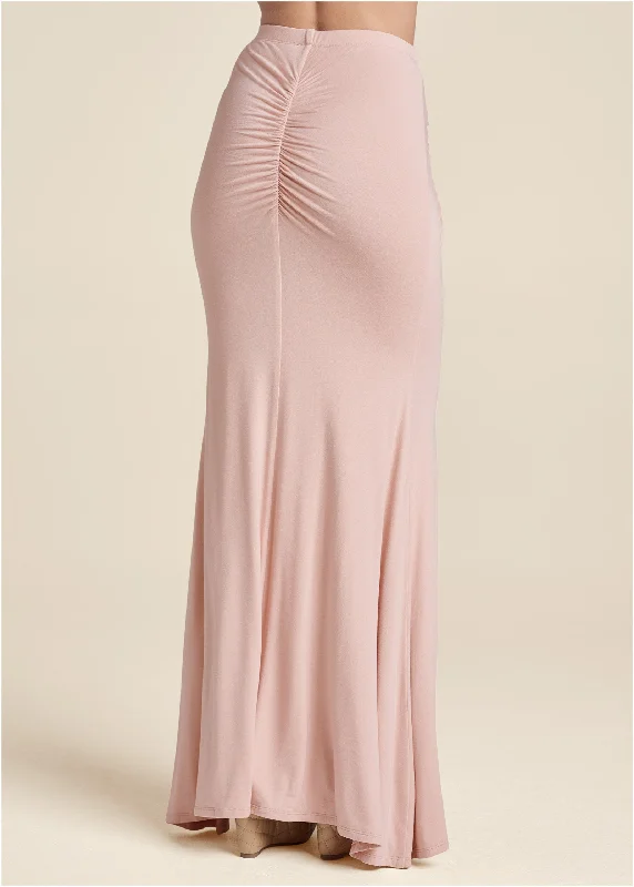 Ruched bodycon slit maxi skirt - Peach