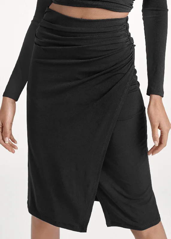 Ruched side slit skirt - Black