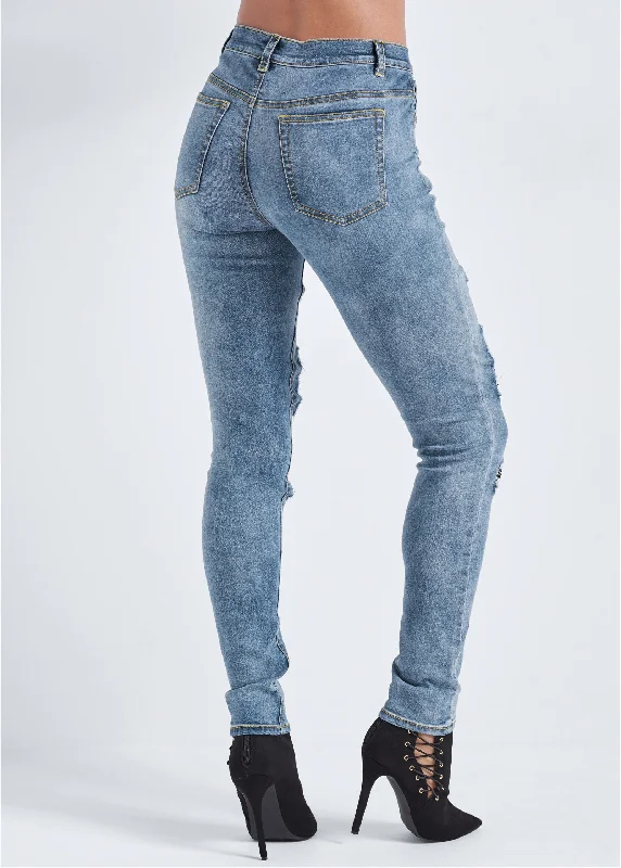 Fishnet inset jeans - Medium Wash