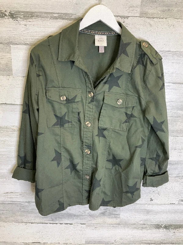 Jacket Shirt By Knox Rose In Green, Size: L