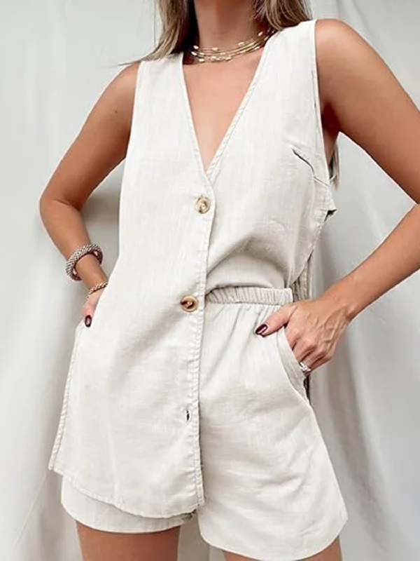 Hot Girl Spring Linen Button Up Top and Shorts Set