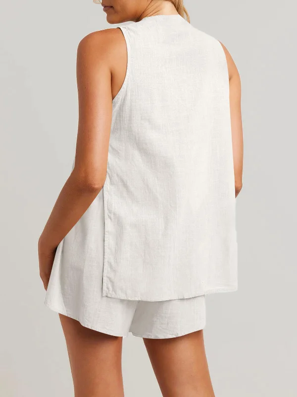 Hot Girl Spring Linen Button Up Top and Shorts Set