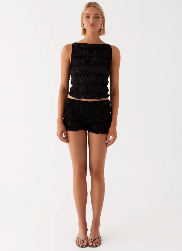 Girls Like Us Ruched Mini Shorts - Black