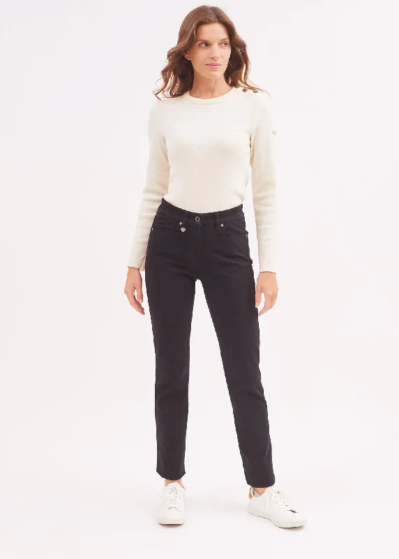 Patricia straight jeans - elasticated waist, in stretch cotton (BLACK)