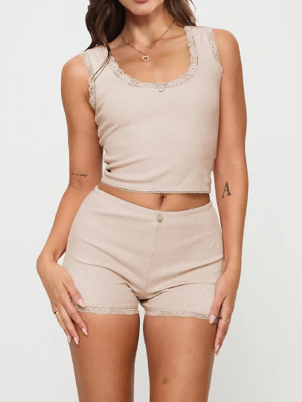 Hot Girl Scoop Neck Lace Top and Shorts Lounge Set