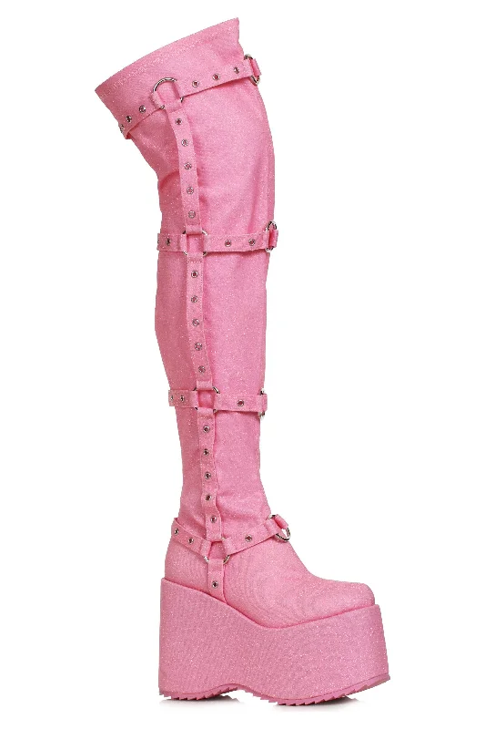 Ellie Shoes 500-FUMIKO Chunky Heel Platform Thigh High Boot with Buckles