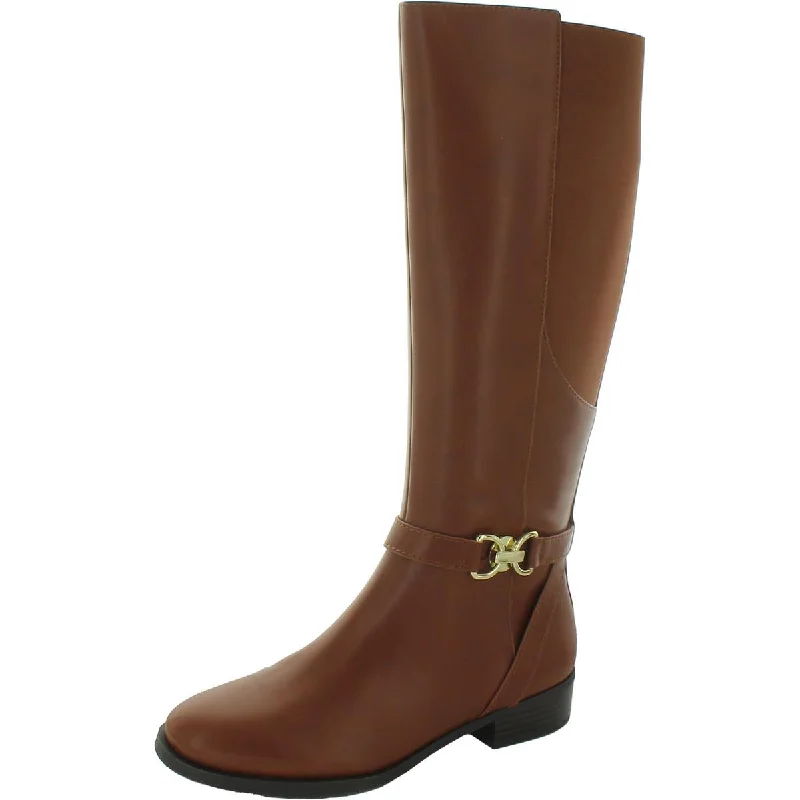 Womens Faux Leather Round Toe Mid-Calf Boots