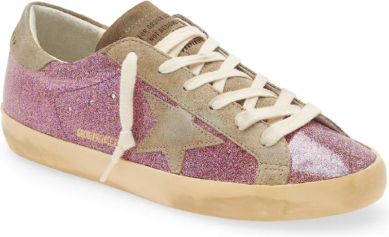 Golden Goose Women's Super Star Pink Glitter Lace up Sneakers