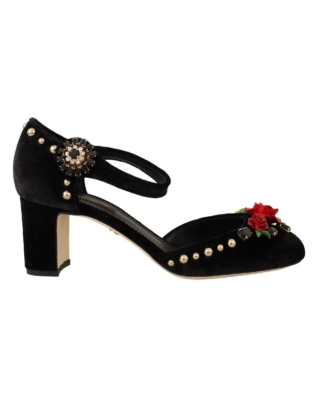 Dolce & Gabbana Embellished Velvet Ankle Strap Pumps