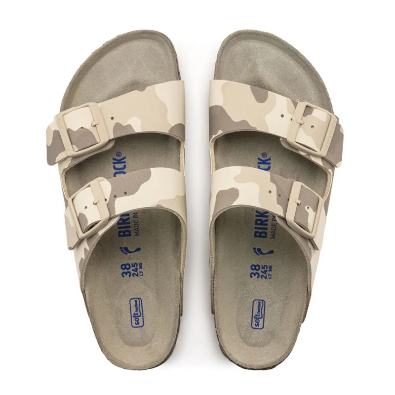 Birkenstock Arizona Soft Footbed Slide Sandal (Women) - Desert Soil Camo Gray Taupe Birko-Flor