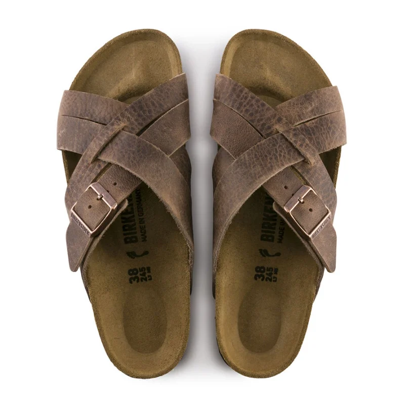 Birkenstock Lugano Slide Sandal (Unisex) - Camberra Tobacco Oiled Leather