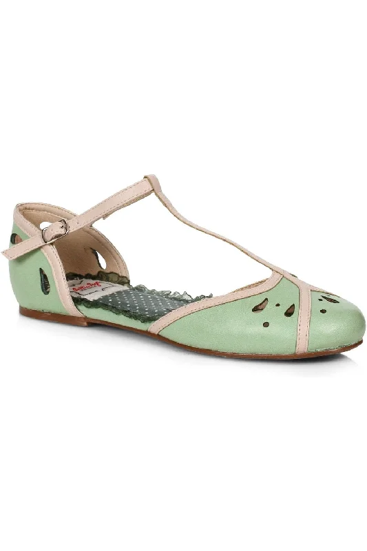 Bettie Page Katie Flat | Green Faux Leather