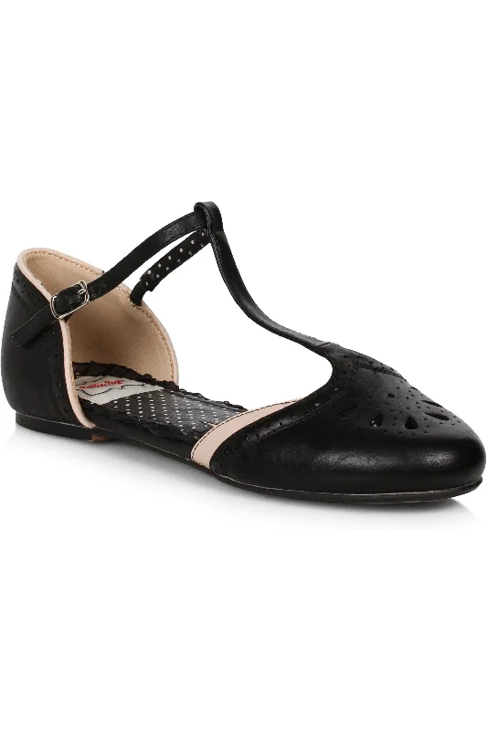 Bettie Page Nancy Flat | Black Faux Leather