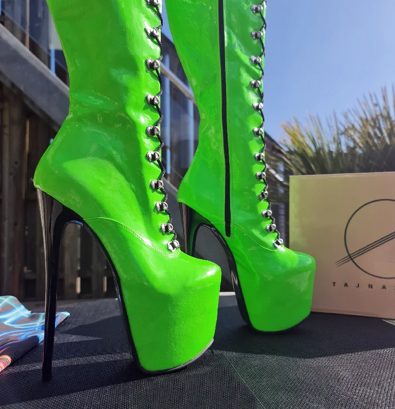 Neon Green Military Style Lace Up Heel Boots