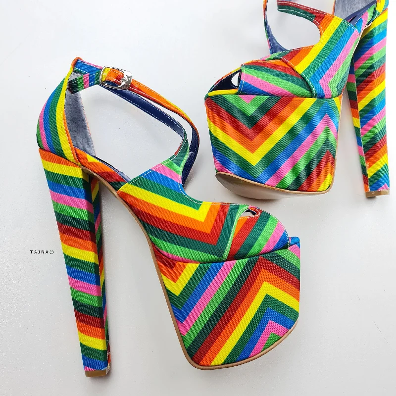 Rainbow Multi Coloured Cross Strap High Heels