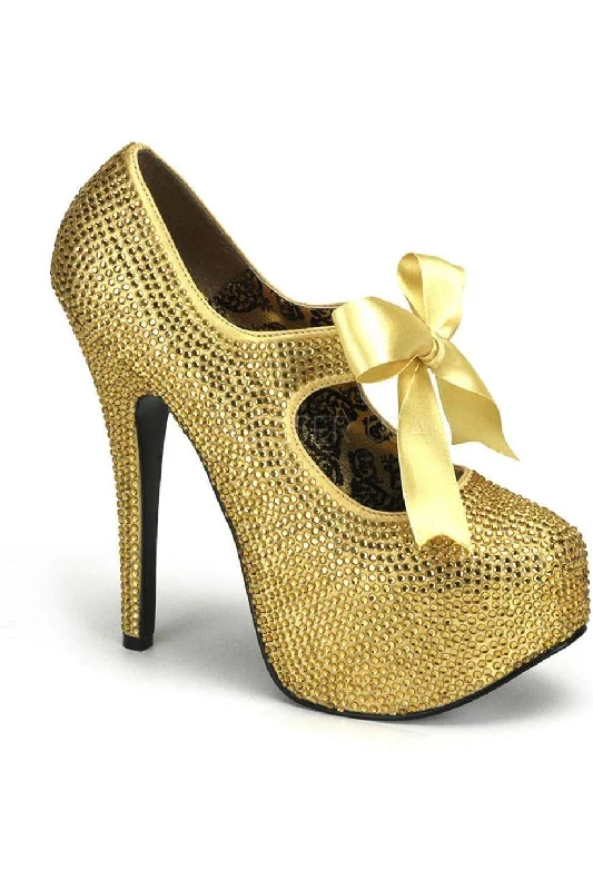 TEEZE-04R Pump  | Gold Rhinestones