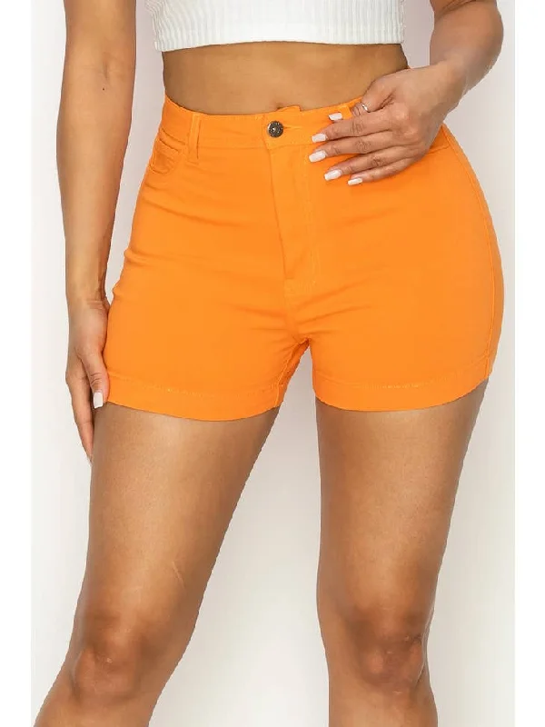 High Waisted Orange Color Denim Shorts