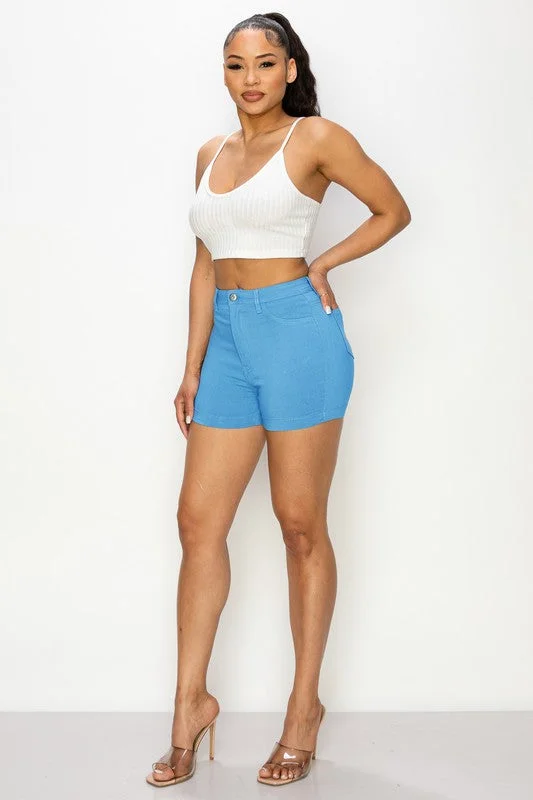 High Waisted Sky Blue Color Denim Shorts