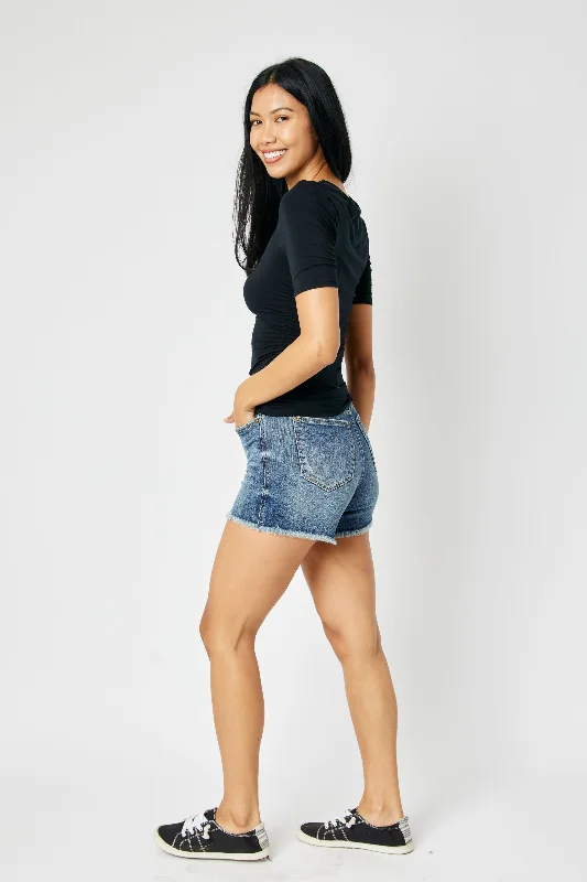 Judy Blue Reg/Plus Tummy Control High Waist Fray Hem Shorts